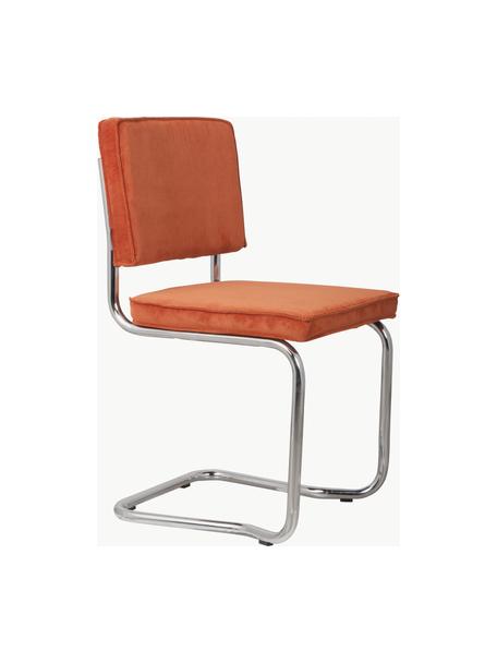 Chaise cantilever en velours côtelé Kink, Velours côtelé orange, cadre gris chrome haute brillance, larg. 48 x prof. 48 cm