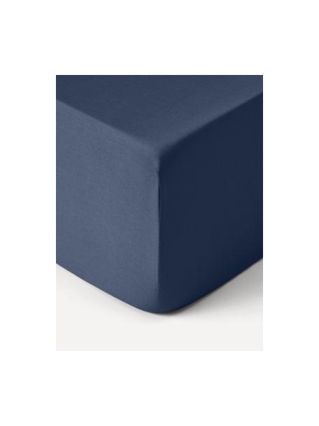Drap-housse en satin de coton pour sommier tapissier Comfort, Bleu foncé, larg. 200 x long. 200 cm, haut. 35 cm