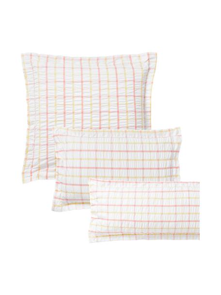 Funda de almohada de sirsaca a cuadros Leonita, Blanco, naranja, An 50 x L 70 cm