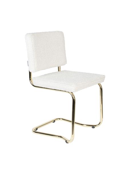 Chaise cantilever tissu peluche Kink, Tissu peluche blanc, couleur laitonnée, larg. 48 x prof. 48 cm