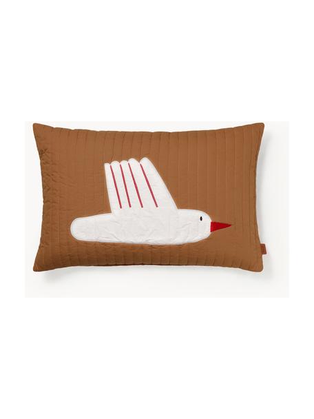 Coussin en coton bio Bird, Brun, blanc, larg. 40 x long. 60 cm