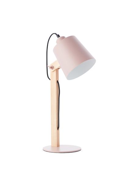 Lampa biurkowa z drewnianą podstawą w stylu scandi Swive, Blady różowy, drewno naturalne, S 16 x W 52 cm