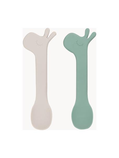 Cucharas infantiles Lalee, 2 uds., 100% silicona libre de BPA, Beige claro, verde salvia, L 14 cm