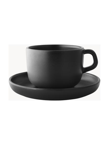 Kaffeetassen Nordic Kitchen mit Untertassen, 4 Stück, Steinzeug, Schwarz, B 10 x H 6 cm, 200 ml