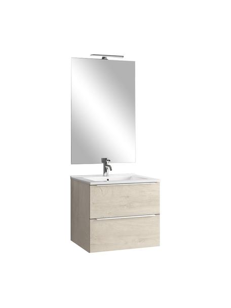 Waschtisch-Set Malmo, 4-tlg., Griffe: Aluminium, beschichtet, Spiegelfläche: Spiegelglas, Rückseite: ABS-Kunststoff, Eichenholz-Optik, Set mit verschiedenen Größen