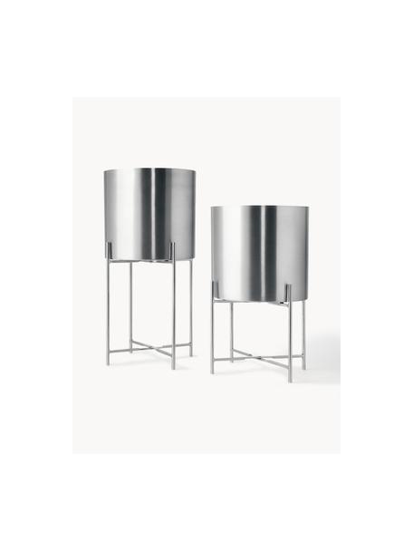 Übertopf-Set Mina aus Metall, 2er-Set, Metall, pulverbeschichtet, Silberfarben, Set mit verschiedenen Grössen
