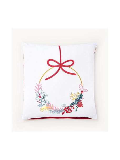 Vyšívaný poťah na vankúš s vianočným motívom Tinsel, 100 % bavlna, Biela, viac fareb, červená, Š 45 x D 45 cm