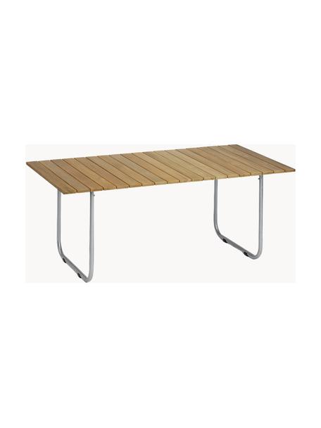 Handgemaakte tuintafel Prato uit teakhout, Tafelblad: teakhout, Poten: gecoat edelstaal, Teakhout, zilverkleurig, B 180 x H 90 cm