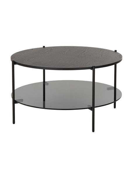Konferenční stolek Valentina, Deska stolu: černé tónové sklo <br>Police: jasanová dýha, černá, Ø 84 cm, V 45 cm