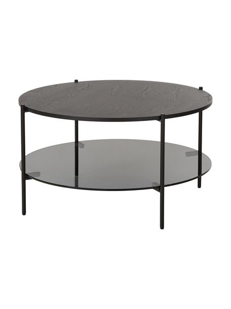 Stolik kawowy ze szklanym blatem Valentina, Blat: szkło, Stelaż: metal malowany proszkowo, Drewno jesionowe lakierowane na czarno, Ø 84 cm