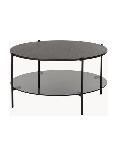 Stolik kawowy ze szklanym blatem Valentina, Blat: szkło, Stelaż: metal malowany proszkowo, Drewno jesionowe lakierowane na czarno, Ø 84 cm