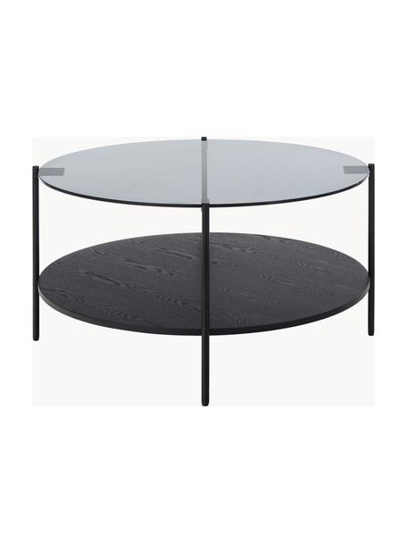 Table basse en verre Valentina, Bois de frêne, noir laqué, Ø 84 cm