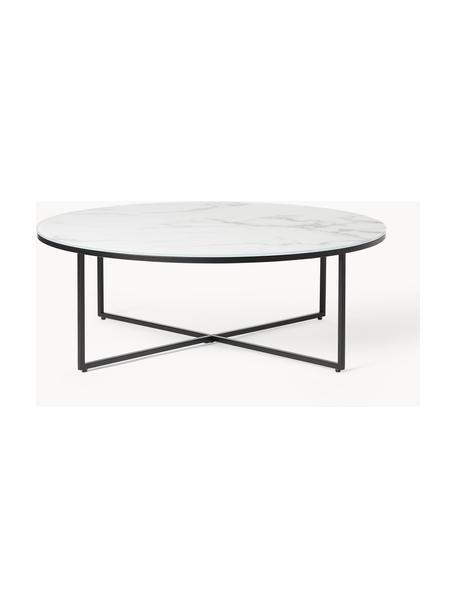 Table basse ronde XL avec plateau look marbre Antigua, Blanc look marbre, noir, Ø 100 cm