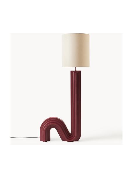 Design Stehlampe Luomo, Lampenschirm: Leinenstoff, Weinrot, Off White, H 153 cm