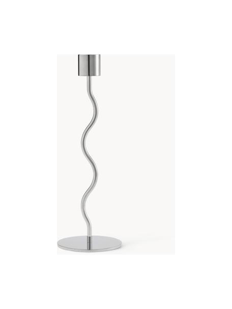 Bougeoir Curved, haut. 24 cm, Acier inoxydable, revêtement par poudre, Argenté, Ø 8 x haut. 24 cm