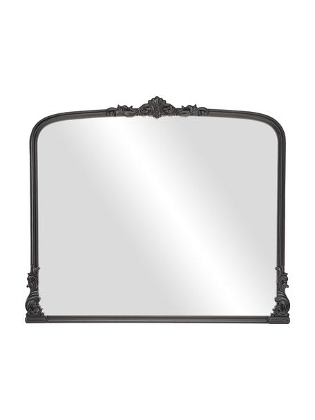 Specchio barocco da parete con cornice in legno nero Fabricio, Cornice: pannello di fibra a media, Retro: pannello di fibra a media, Superficie dello specchio: lastra di vetro, Nero, Larg. 100 x Alt. 85 cm