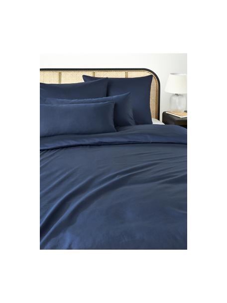 Housse de couette en satin de coton bleu foncé Comfort, Bleu foncé, larg. 140 x long. 200 cm