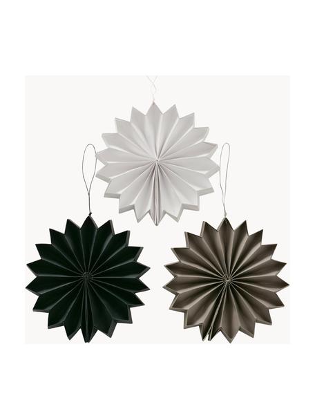 Adornos navideños estrellas artesanales Dilia, 3 uds., Papel reciclado, Negro, blanco, greige, Ø 20 cm