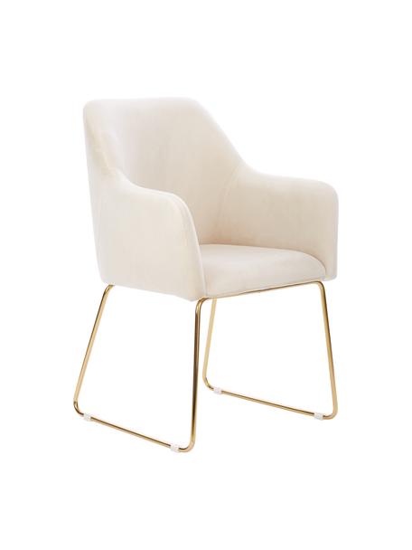 Sametová židle s područkami Isla, Krémově bílá, zlatá, Š 60 cm, H 62 cm