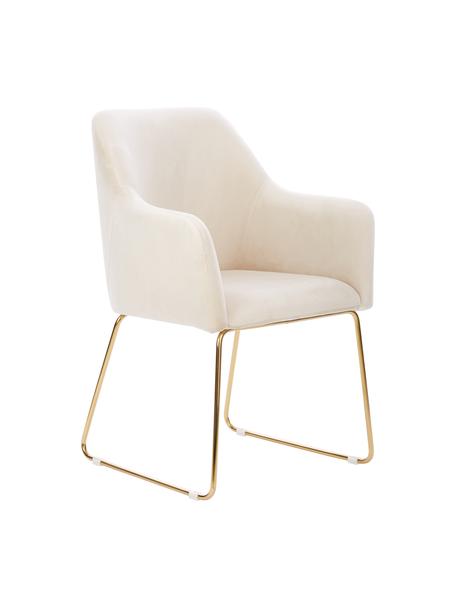 Silla con reposabrazos de terciopelo Isla, Tapizado: terciopelo (poliéster) Al, Patas: metal recubierto, Terciopelo blanco crema, dorado, An 58 x F 62 cm
