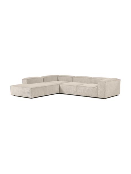 Canapé d'angle XL modulable velours côtelé beige Lennon, Velours côtelé beige, larg. 329 x prof. 68 cm, méridienne à gauche