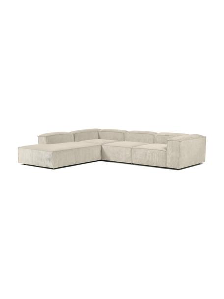 Narożna sofa modułowa XL ze sztruksu Lennon, Tapicerka: sztruks (92% poliester, 8, Stelaż: lite drewno, sklejka, Nogi: tworzywo sztuczne, Beżowy sztruks, S 329 x W 68 cm, lewostronna