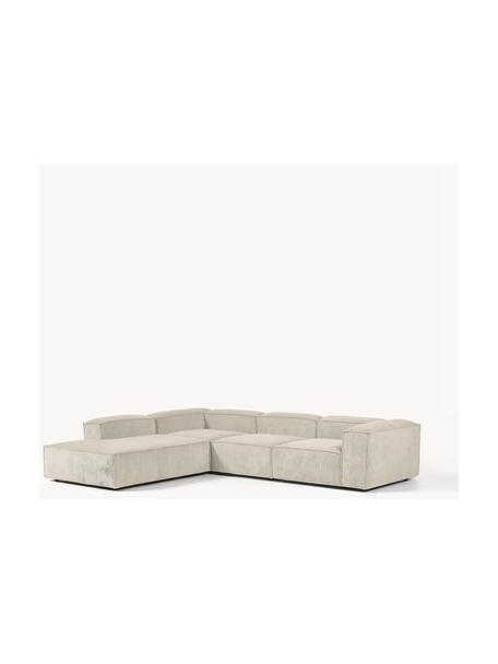Modulaire XL hoekbank Lennon van corduroy, Bekleding: corduroy (92% polyester, , Frame: massief grenenhout FSC-ge, Poten: kunststof, Corduroy lichtbeige, B 329 x D 269 cm, hoekdeel links