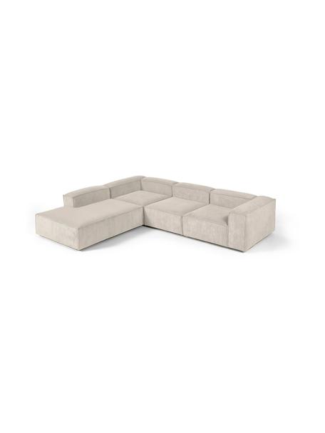 Sofá rinconera modular grande de pana Lennon, Tapizado: pana (92% poliéster, 8% p, Estructura: madera de pino maciza, ma, Patas: plástico, Pana beige claro, An 329 x F 269 cm, chaise longue izquierda