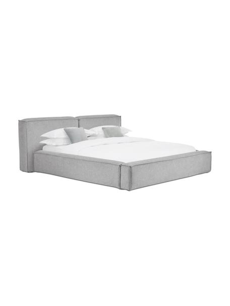 Letto imbottito con contenitore Lennon, Rivestimento: 100% poliestere Il rivest, Struttura: legno di pino massiccio c, Piedini: legno certificato FSC, pl, Tessuto grigio chiaro, Larg. 160 x Lung. 200 cm