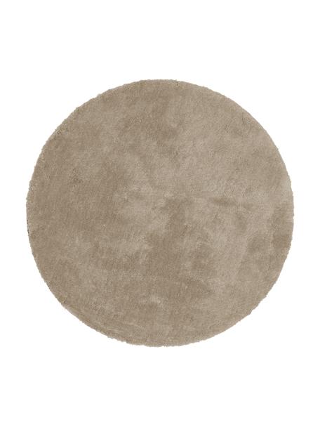 Pluizig rond hoogpolig vloerkleed Leighton in beige, Onderzijde: 70% polyester, 30% katoen, Beige-bruin, Ø 120 cm (maat S)