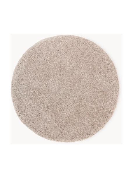 Pluizig rond hoogpolig vloerkleed Leighton in beige, Onderzijde: 70% polyester, 30% katoen, Beige-bruin, Ø 120 cm (maat S)