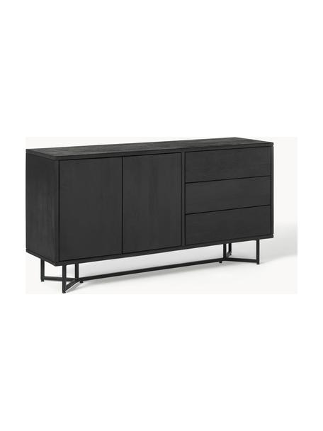 Aparador de madera maciza con puertas y cajones Luca, Estructura: madera de mango maciza ce, Patas: metal recubierto, Madera de mango, negro pintado, An 160 x Al 80 cm
