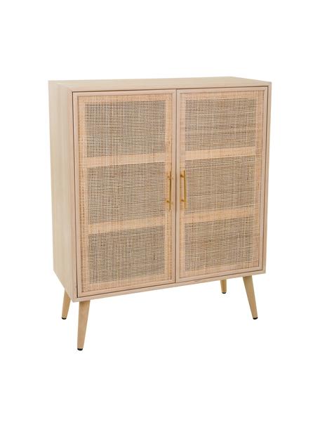 Dressoir Cayetana van hout, Frame: MDF, fineer, Handvatten: metaal, Poten: bamboehout, gelakt, Bruin, 80 x 101 cm