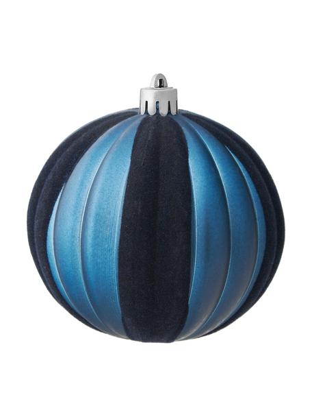 Onbreekbaar fluwelen kerstballenset Foresti Ø 8 cm, 12-delig, Kunststof, fluweel, Donkerblauw, zilverkleurig, Ø 8 cm