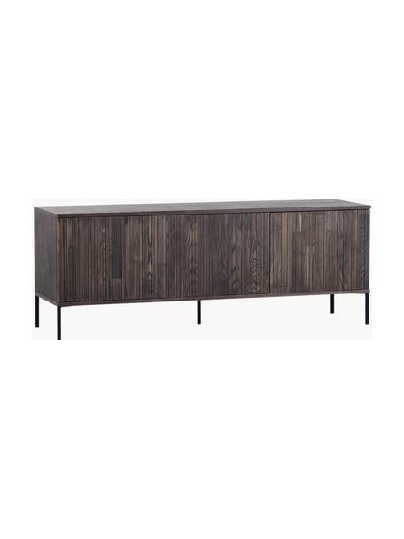 Meuble TV en frêne cannelé Avourio, 3 portes, Bois de frêne foncé, larg. 150 x haut. 56 cm