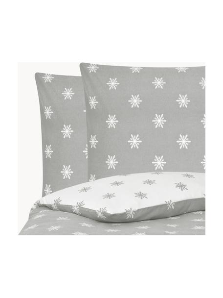 Flanelová obojstranná posteľná bielizeň Alba, Svetlosivá, biela vzorovaná, 200 x 200 cm + 2 vankúš 80 x 80 cm