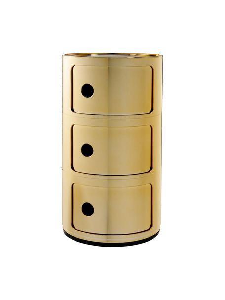 Mesa auxiliar de diseño Componibili, 3 módulos, Plástico (ABS) pintado con certificado Greenguard, Dorado brillante, Ø 32 x Al 59 cm