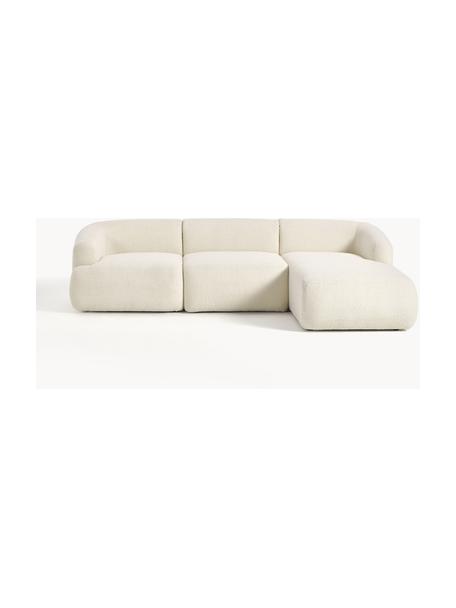 Canapé d'angle modulable 3 places en tissu peluche Sofia, Peluche blanc cassé, larg. 277 x prof. 185 cm, méridienne à droite