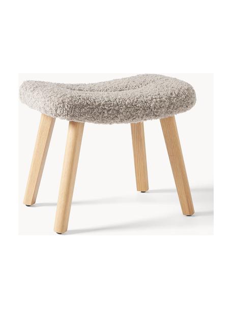 Tabouret en tissu bouclé Wing, Peluche gris, bois de bouleau, larg. 50 x haut. 41 cm