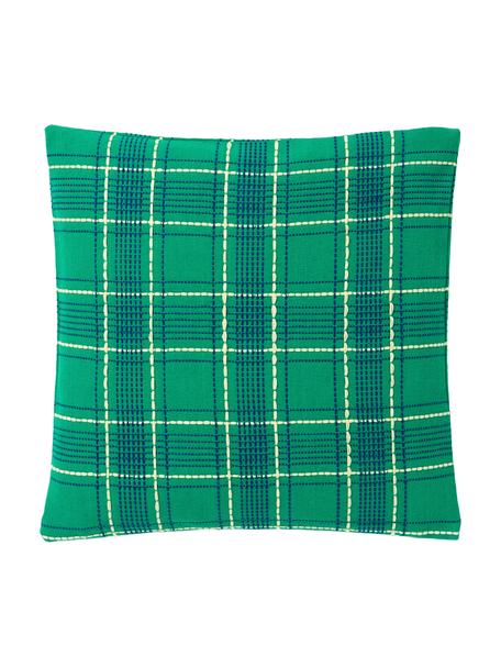 Copricuscino in cotone a quadri con ricamo Orla, 100% cotone, Verde, Larg. 45 x Lung. 45 cm