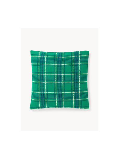 Housse de coussin 45x45 en coton à carreaux avec broderies Orla, 100 % coton, Vert, larg. 45 x long. 45 cm