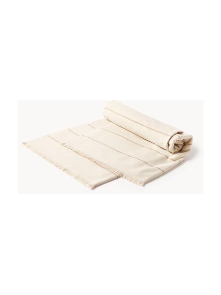 Fouta avec franges décoratives Elana, Blanc crème, beige, larg. 100 x long. 180 cm