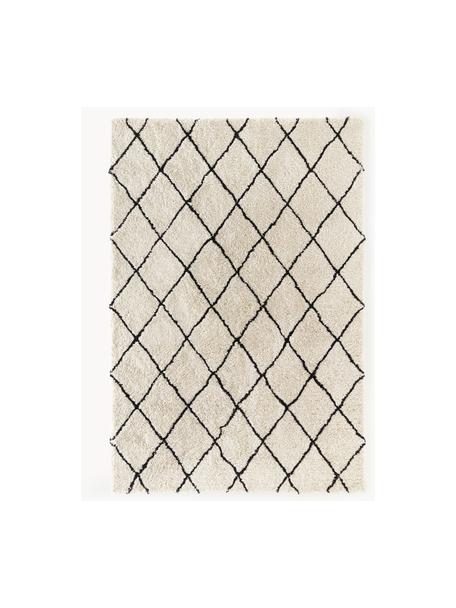 Flauschiger Hochflor-Teppich Naima, handgetuftet, Flor: 100 % Polyester, Beige, Schwarz, B 200 x L 300 cm (Größe L)