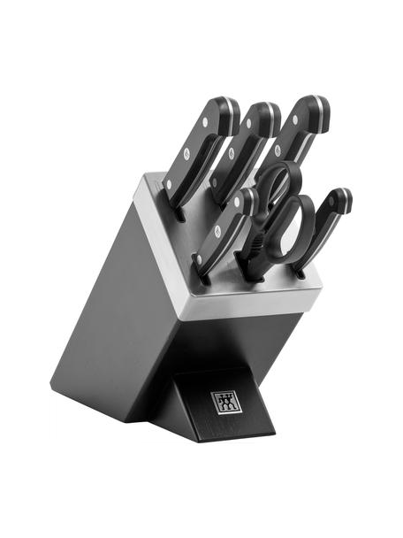 Bloque de cuchillos autoafilables Gourmet , 7 pzas., Cuchillo: acero inoxidable, Negro, Set de diferentes tamaños