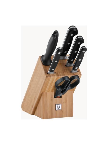 Bloque de cuchillos de madera de bambú Professional, 7 uds., Madera clara, negro, plateado, Set de diferentes tamaños