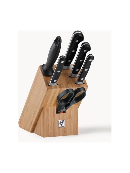 Bloc couteaux en bois de bambou Professional, 7 élém., Bois clair, noir, argenté, Lot de tailles variées