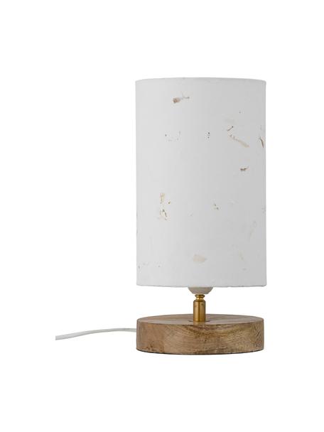 Lámpara de mesa pequeña Phu, Pantalla: tejido de papel, Adornos: metal recubierto, Cable: cubierto en tela, Blanco, madera, Ø 15 x Al 28 cm