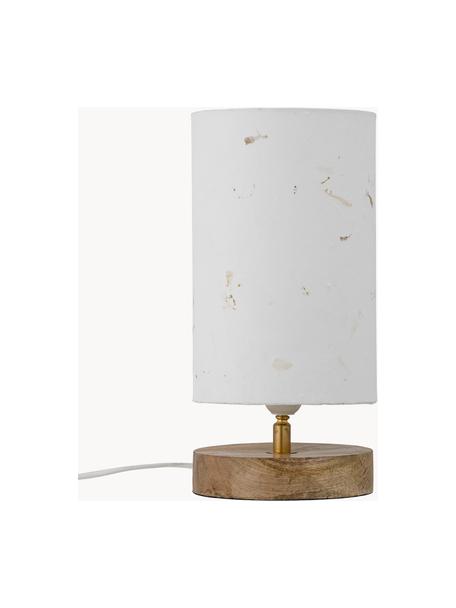 Lámpara de mesa pequeña Phu, Pantalla: tejido de papel, Adornos: metal recubierto, Cable: cubierto en tela, Blanco, madera, Ø 15 x Al 28 cm