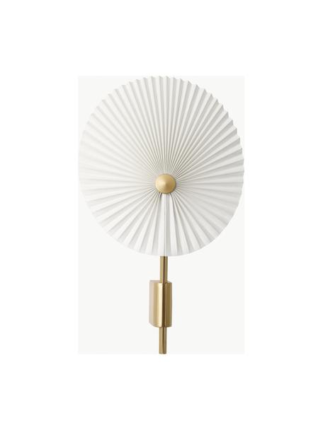 Große dimmbare LED-Wandleuchte Liris, Lampenschirm: PVC-Folie mit Baumwollgew, Weiß, Goldfarben, B 28 x H 46 cm