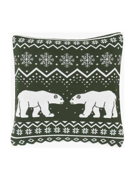 Pletená obliečka na vankúš Bjorn, 100 % bavlna, Tmavozelená, biela, Š 40 x D 40 cm